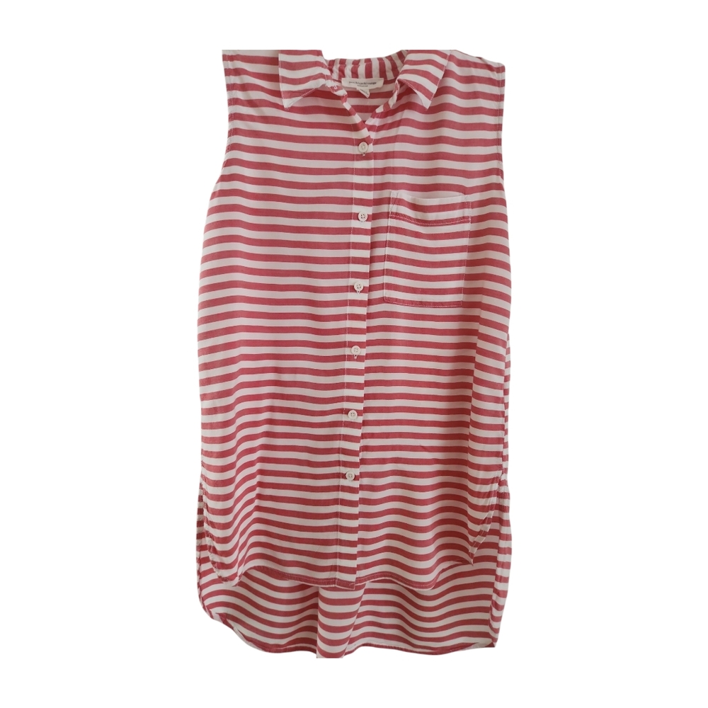 beach lunch lounge Blouse Red Stripes XS Hi Lo Sleeveless Tunic Top